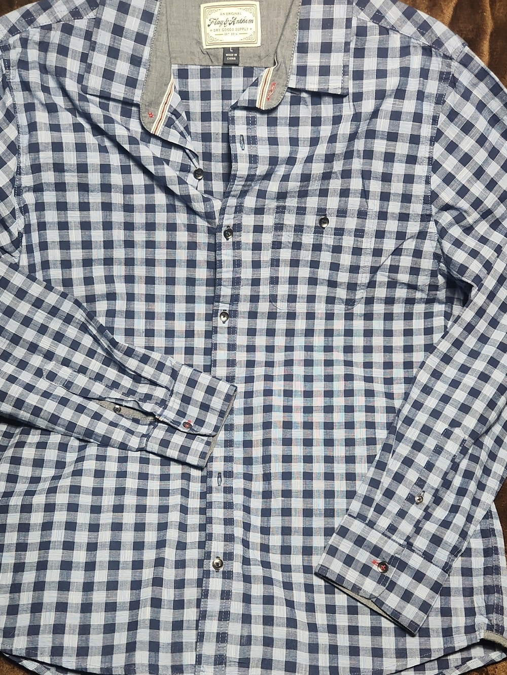 Men’s Blue Check Long-Sleeve Shirt By Flag &Anthem Large